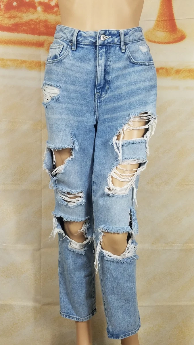 Pacsun Mom Jeans Light Wash Straight Leg Crop Distressed Tag Size