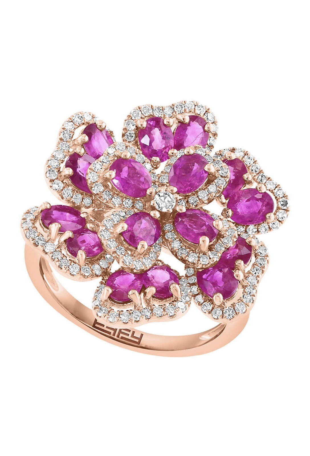 Effy Natural Ruby Diamond Flower Ring In 14k, Min… - image 1