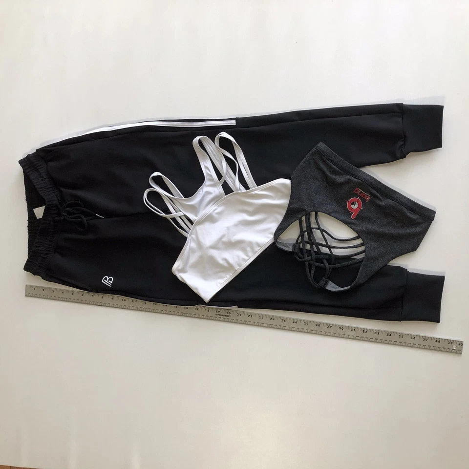 Conjunto de gimnasio de entrenamiento para mujer negro blanco top talla S/pantalones talla XS Foto 2 de 4