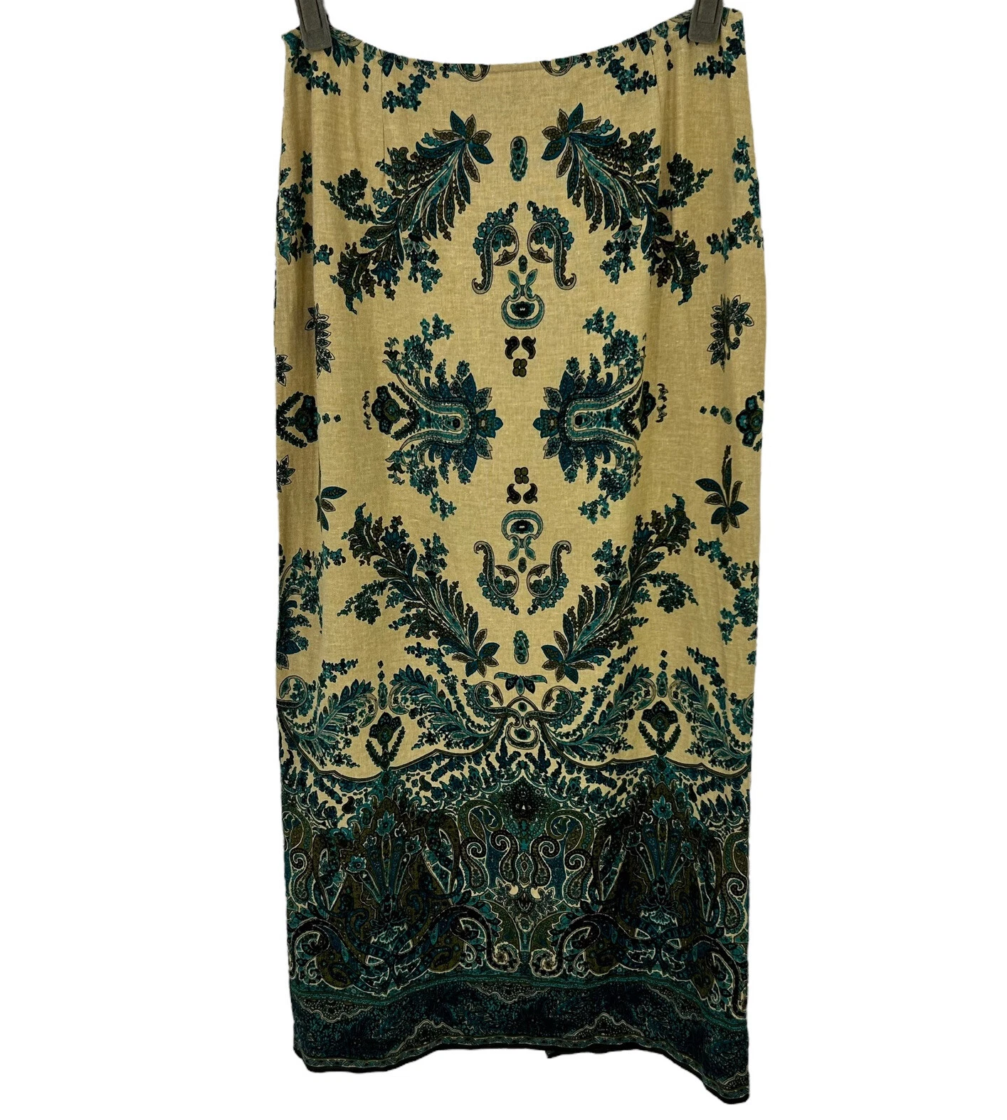 Mixed Print Paisley Womens Maxi Skirt Size S Linen Blend