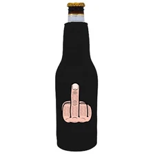 Middle Finger Funny Beer Bottle Coolie, Neoprene, Optional Bottle Opener