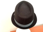 STETSON Traveler Hat Black Woven Gray Ribbon Band Logo Stud Fedora Size  Medium — photo 3