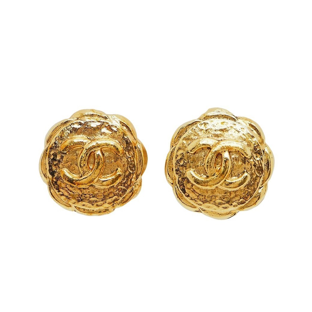Chanel Vintage Cocomark Gold Round Earrings for Women