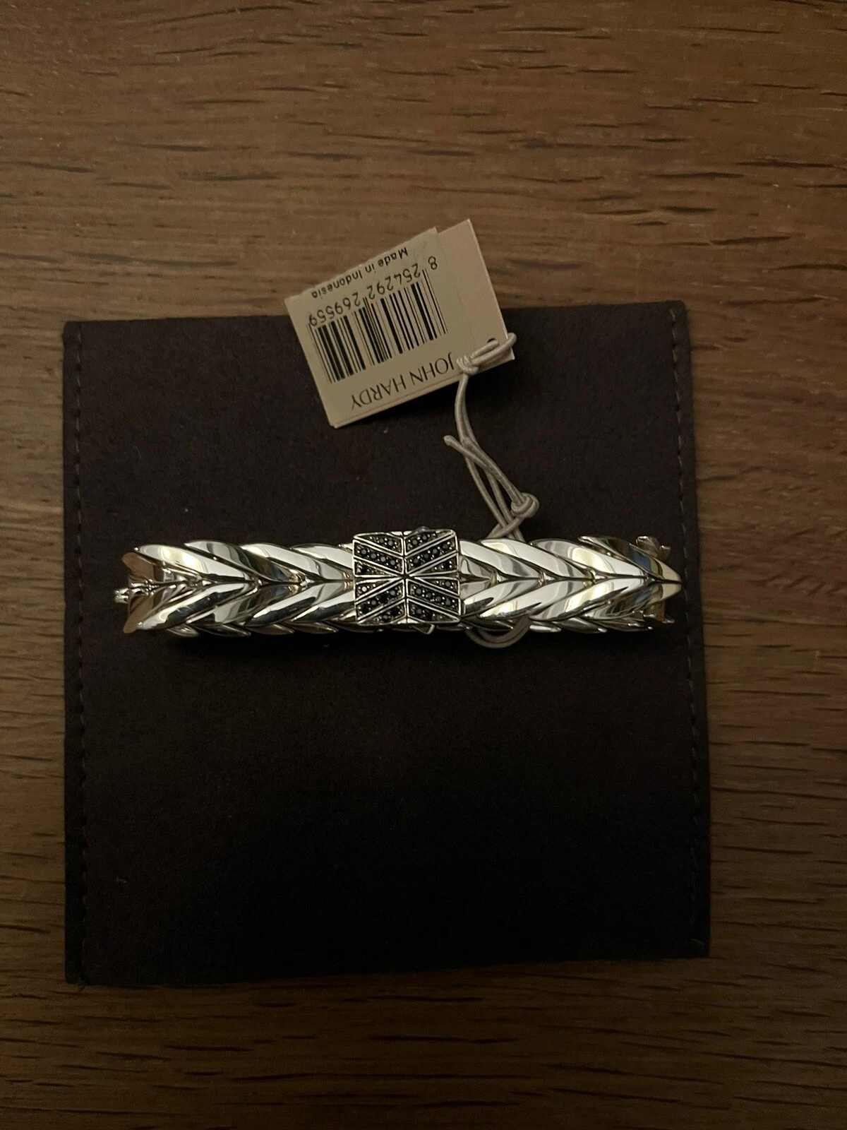 John Hardy Modern Chain Silver Bracelet w/ Black Sapphire 11MM Retail $895