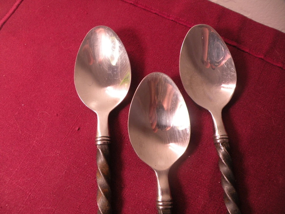 3 Teaspoons Hampton Silversmiths BRADE Stainless Black Twisted Handle 7 1/8" - Image 2 of 4