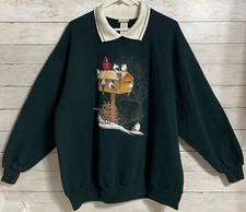 Vintage 90s Just For Women Birds Pullover Sweater Fleece Collared Made In USA 2X