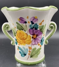 Vntg. Ceramic Hand-Painted in Italy for FTD Two-handled 5.5” Floral Vase/Planter