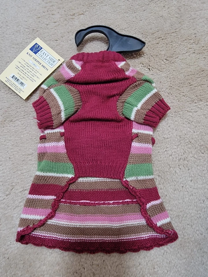 Vestido tejido a rayas para mascotas x-pequeño East side colección, rosa, marrón, verde Foto 2 de 4