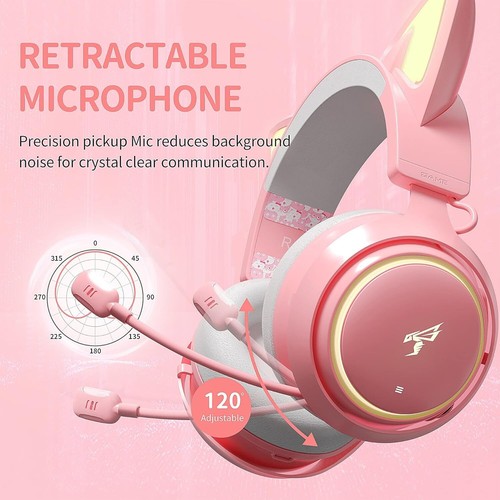 GS510 Cat Ear Headset Wireless Gaming Headset for PS5/ PS4/ PC, Pink Headset ... - Picture 7 of 8