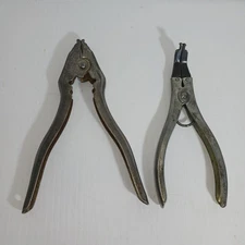 2 -Snap Ring Pliers Fixed Jaw Type for Shafts, Curved Jaws SUPER TOOL & Unmarked