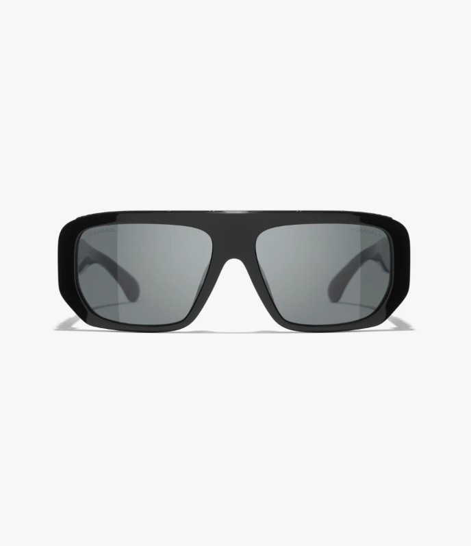 Chanel Sunglasses ch5556U 622/S4 Shiny Black Gold Outline Logo