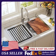 Quikore 33 Inch Double Bowl Workstation Drop In Topmount 33x22 Handmade Sink