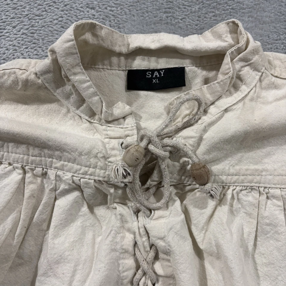 SAY Bohemian Blouse Women XL Beige Colonial Shirt Vintage Boho - Image 3 of 4