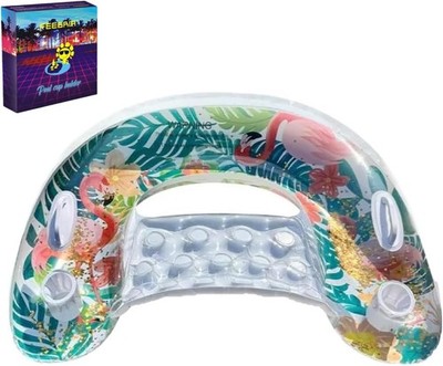 DEJIN Aufblasbarer Poolsessel Flamingo XL 4 Getränkehalter PVC Wasserliege