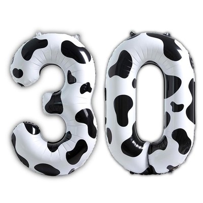 40-Inch Cow Print Number Balloon, Huge Cow Number 30 Foil Helium Balloon for ...