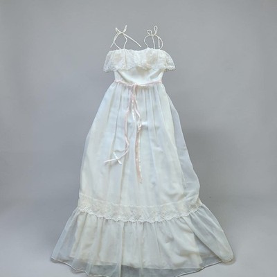70s Helen Joy Ivory Lace Maxi Dress Romantic Edwardian Revival Boho Prairie Gown