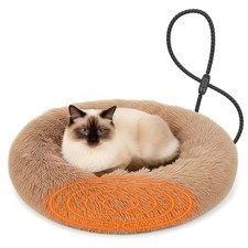 Heated Cat Bed for Indoor Cats, 23-inch Cozy Donut with USB Power, Adjustable Te