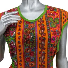 Vintage 1960's 70's Mod DESIGN HOUSE Japan Neon Psychedelic Paisley Apron Dress
