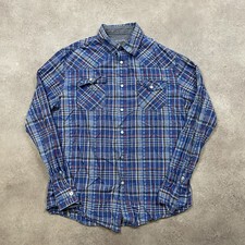 Mossimo Shirt Mens Medium Western Vintage Plaid Pearl Snap, Navy