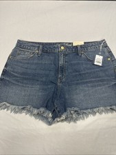 NEW Universal Thread High Rise Shortie Shorts Medium Blue Denim Frayed Hem 16