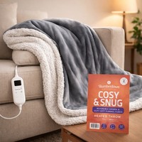 Heated Throw Blanket in Grey Soft Sherpa Fleece  Cosy & Snug by Slumberdown