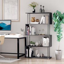 S Shape Lounge Storage Display Unit Wooden Bookcase Bookshelf Room Divider Black
