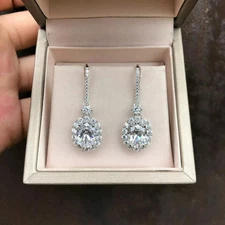2Ct Lab Created Diamond Drop & Dangle Earrings 14K White Gold Plated Silver