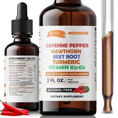 Cayenne Pepper Hawthorn Beet Root Turmeric K2 D3 Liquid Supplement 2oz Drops