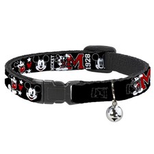 Cat Collar Breakaway with Bell Classic Mickey Mouse 1928 Collage Black/White/Red