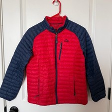 LL Bean Boys Downtek Goose Down Puffer Jacket Large 14/16 Red Packable Travel