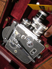 EARLY BOLEX NON REFLEX 16MM MOVIE CAMERA, FAST SOM BERTHIOT C-MOUNT LENSES, CASE
