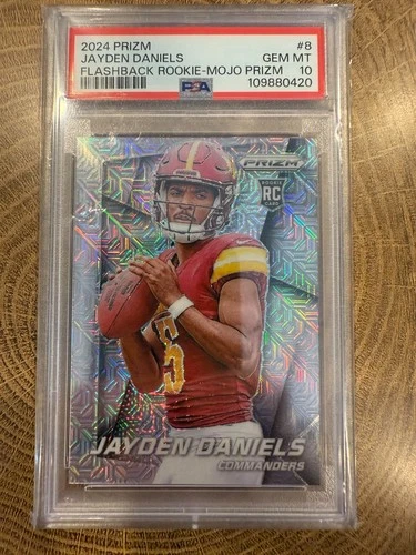 2024 PANINI PRIZM PRIZM FLASHBACK RC MOJO PRIZM #8 JAYDEN DANIELS 17/25 PSA 10