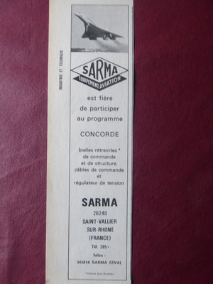1/1976 PUB SARMA SAINT VALLIER SUR RHONE AVIATION CONCORDE ORIGINAL FRENCH AD