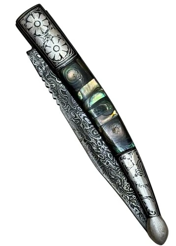 Indo Persian Pocket Folding Knife Danascus Steel & Silver Kofthgiri Worked