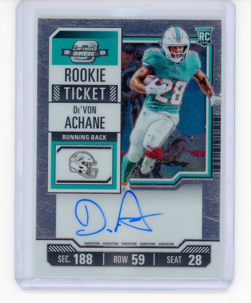 De'von Achane 2023 Panini Contenders Optic Football Rookie Ticket On-Card Auto