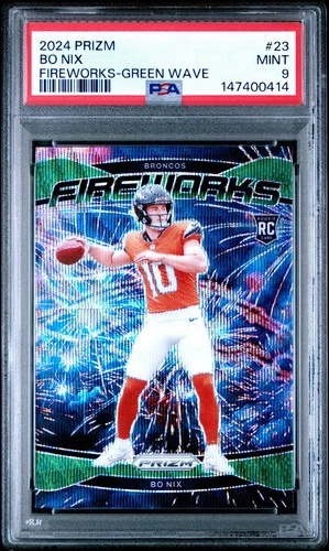 2024 Panini Prizm Bo Nix Fireworks Green Wave Rookie #23 PSA 9 Mint
