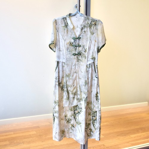 Beige Green Bamboo A Line Dress - Chinese Traditional Qipao