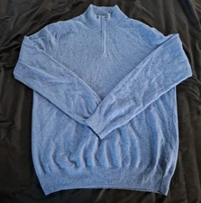 Mantovani Studio Sweater Cashmere Men Large Blue Quarter Zip Pullover Italian