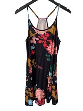 Ekouaer Sleeveless Floral Cami Mini Dress Size Large Scoop Neck Black Multicolor