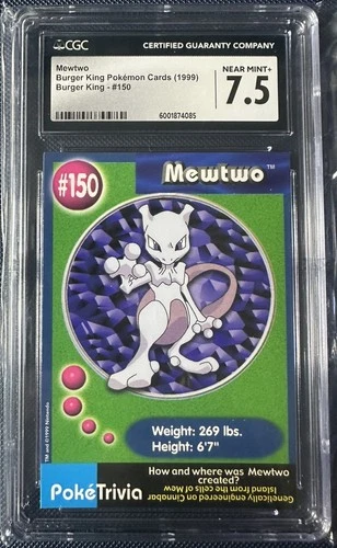 1999 Pokemon Burger King UnPerforated Mewtwo card #150 CGC 7.5 NEAR MINT+