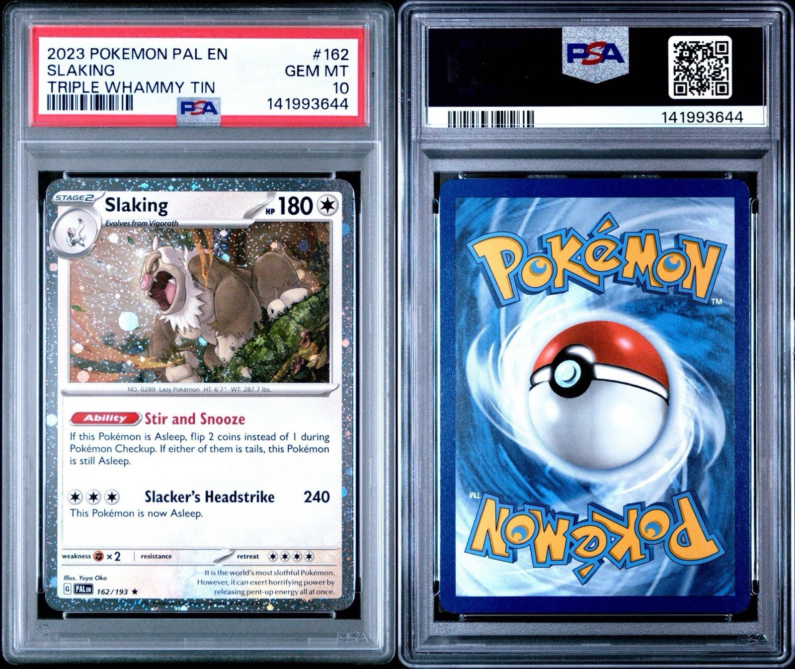 2023 POKEMON PAL EN-PALDEA EVOLVED TRIPLE WHAMMY TIN #162 SLAKING PSA 10