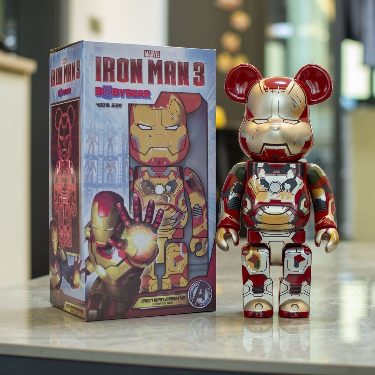 D*I様 MARVEL BE@RBRICK 400% IRON MAN Bearbrick 400% Iron Man 3 Battle Damage IronMan3 Bear High 11 Inch