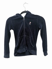 Vtg Juicy Couture Navy Velour Hoodie Youth 8 Scottie Dog Pink Y2K McBling Crop