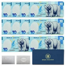 10pcs/Envelope Arctic Polar Bear Silver Foil Banknotes – Unique Commemorative