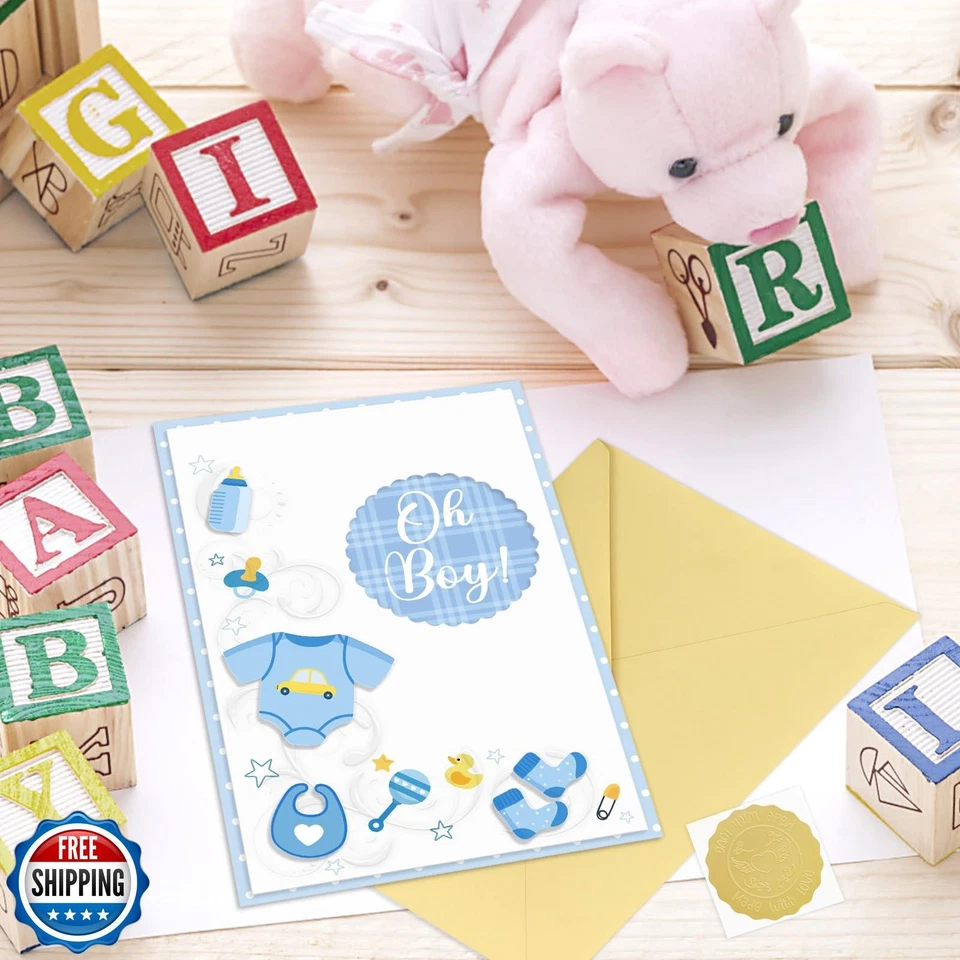 D24TIME 3D Nueva Tarjeta Bebé Niño - Tarjeta Azul Baby Shower para Niño Bienvenido Recién Nacidos Foto 2 de 4
