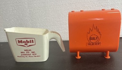 2 Vintage Gas Station Giveaways Gulf & Mobil Advertising Pieces Bank & Cup PA.