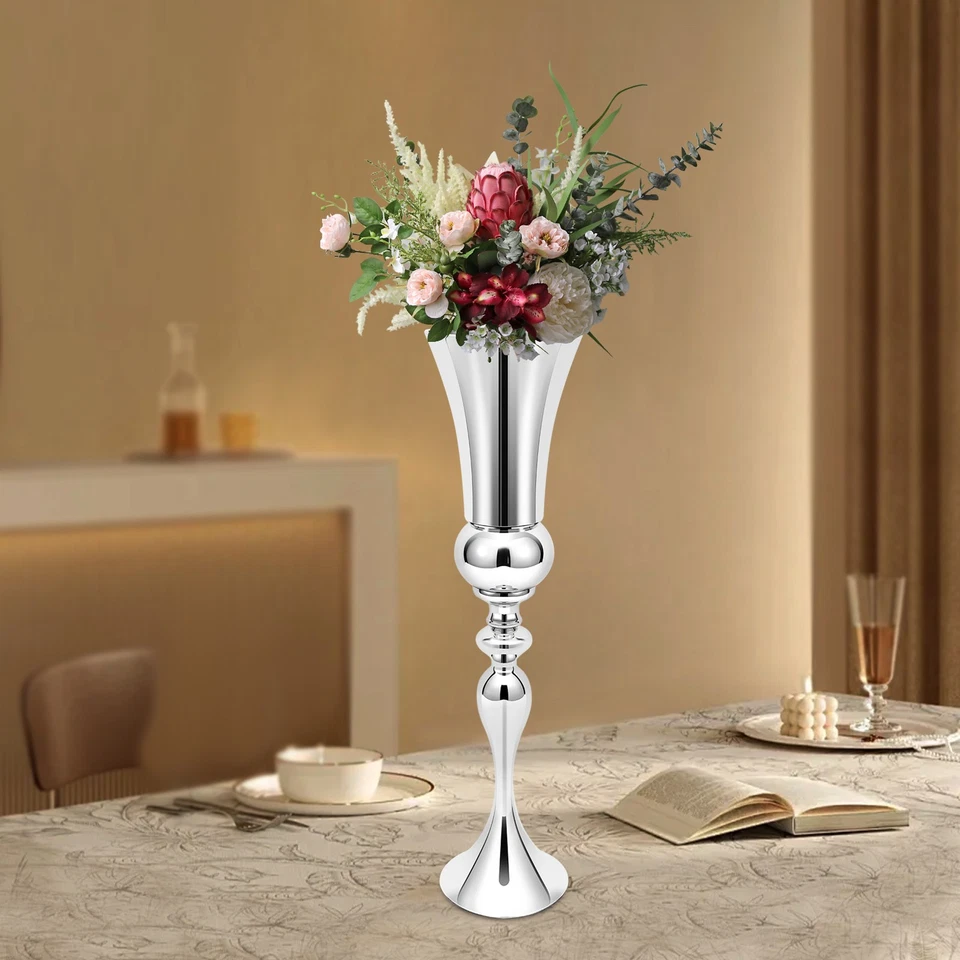74CM Moderne Bodenvase Gro?e Blumenvase Metall Vase Silber Home Dekoration DE - Bild 4 von 4