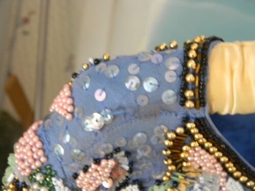 Vintage 1970 Blouse Beaded Sequin Silk Womens Lg Blue Top - Picture 5 of 6