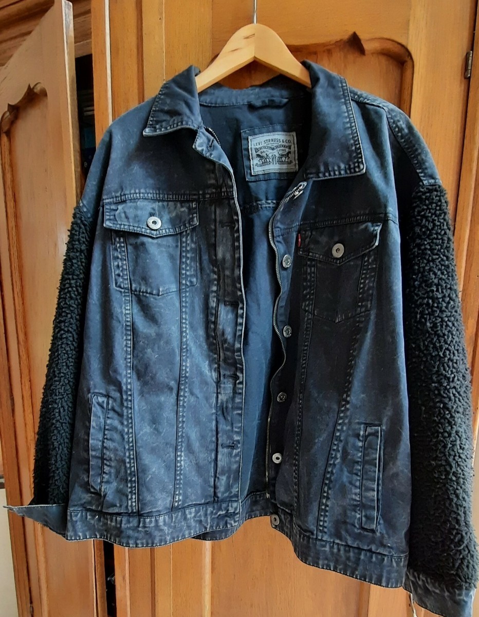 Levi Strauss Blk Vtg Wash Jacket; Fleece Slvs W 2X NEW w/Tags