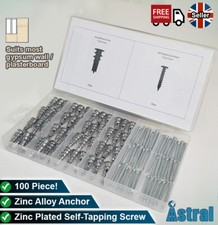 100pc Anchors & Screws | BZP | Drywall/ Plasterboard | Speed Raw/ Rawl Plugs 